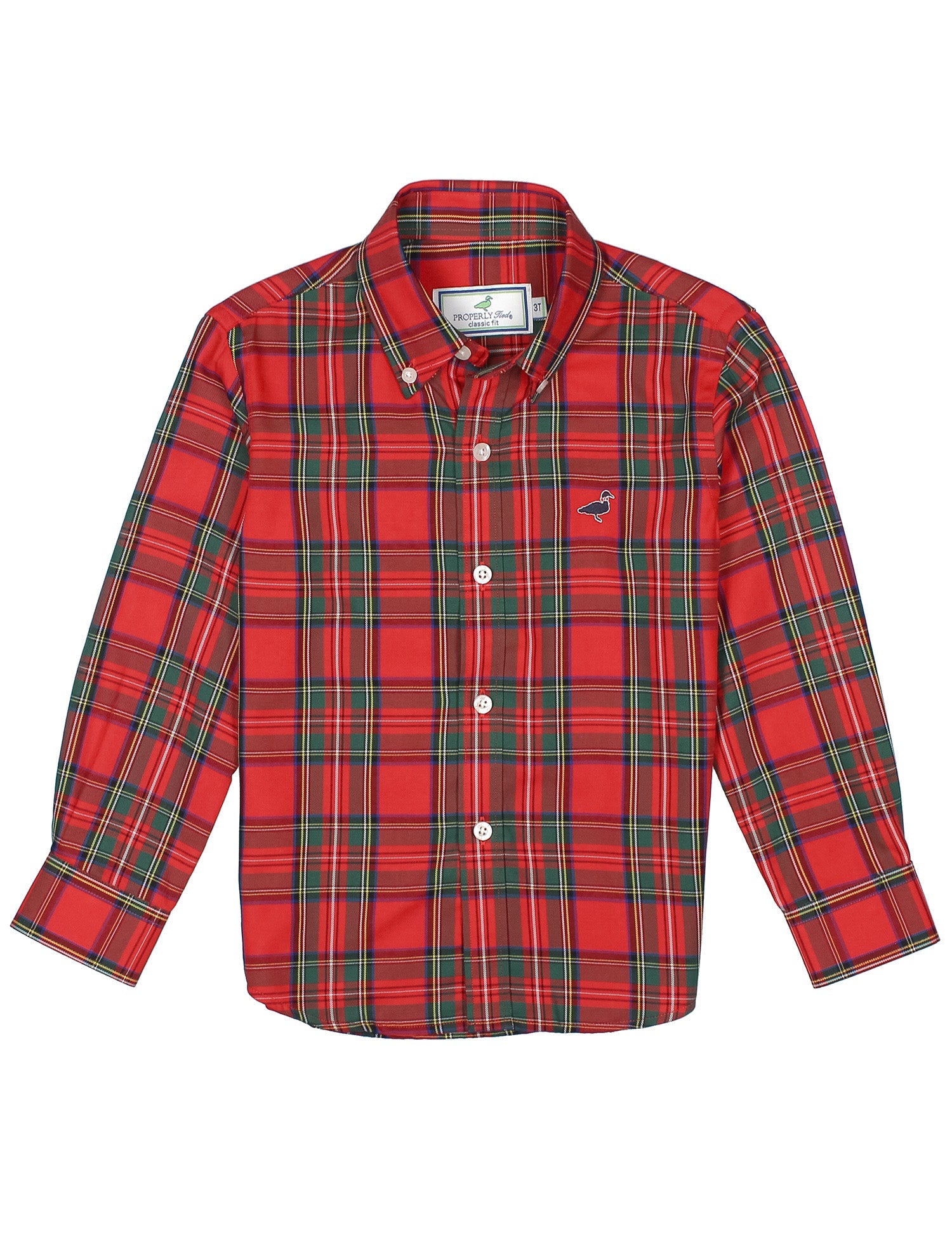 Properly Tied baby Seasonal Sportshirt in Yuletide, red holiday tartan button-down