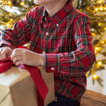 Properly Tied boys Seasonal Sportshirt in Yuletide, red holiday tartan button-down, alternate view
