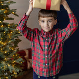 Properly Tied boys navy corduroy Tinsel Pant with embroidered Christmas trees, alternate view