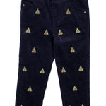 Properly Tied boys navy corduroy Tinsel Pant with embroidered Christmas trees