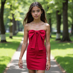 Gold Rush NYC Teddie red strapless mini dress with oversized bow