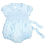 Smocked Emery Bubble - Light Blue with White