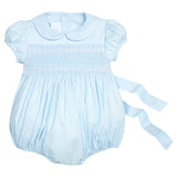 Smocked Emery Bubble - Light Blue with White