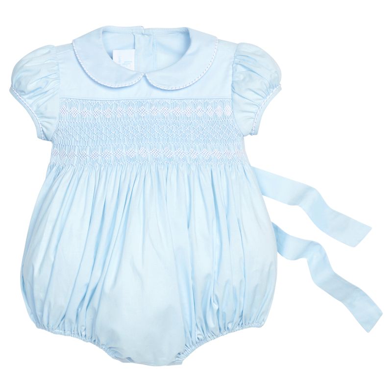 Smocked Emery Bubble - Light Blue with White