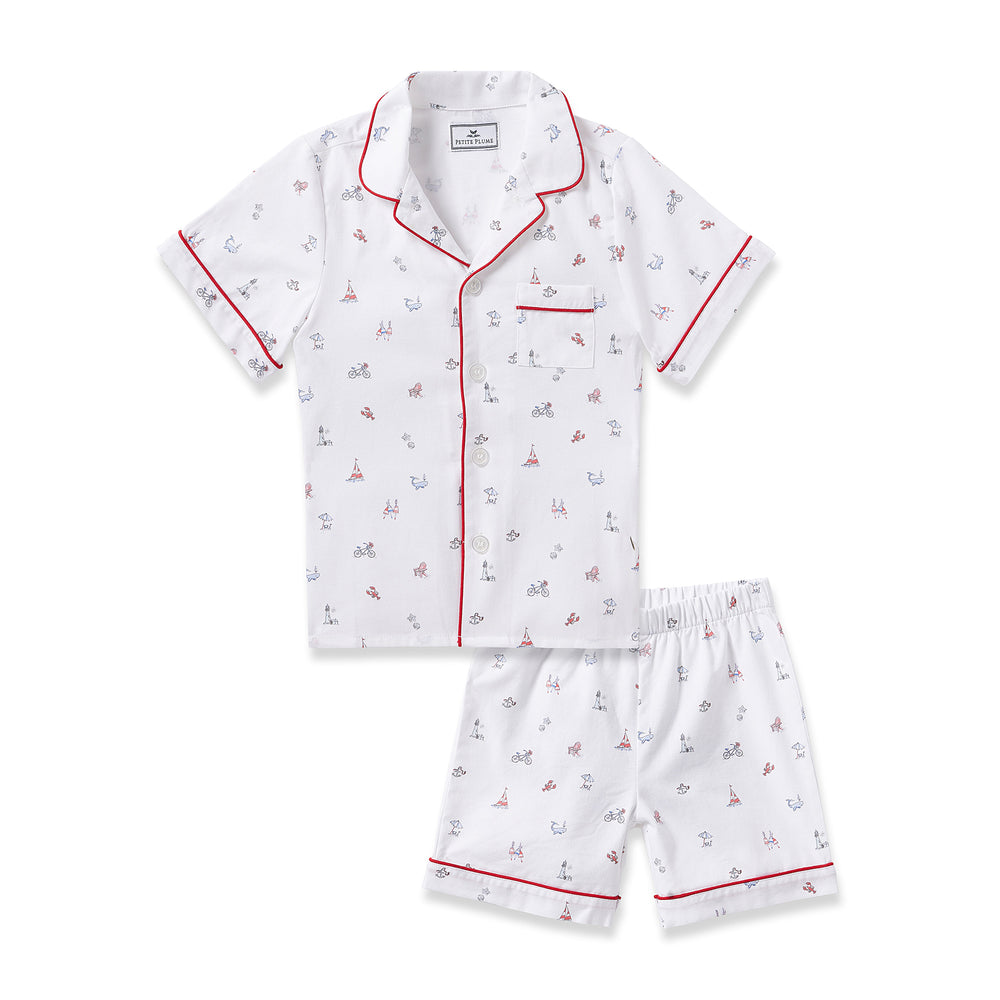 Kid's Twill Short Sleeve Short Set in Coastal Charms