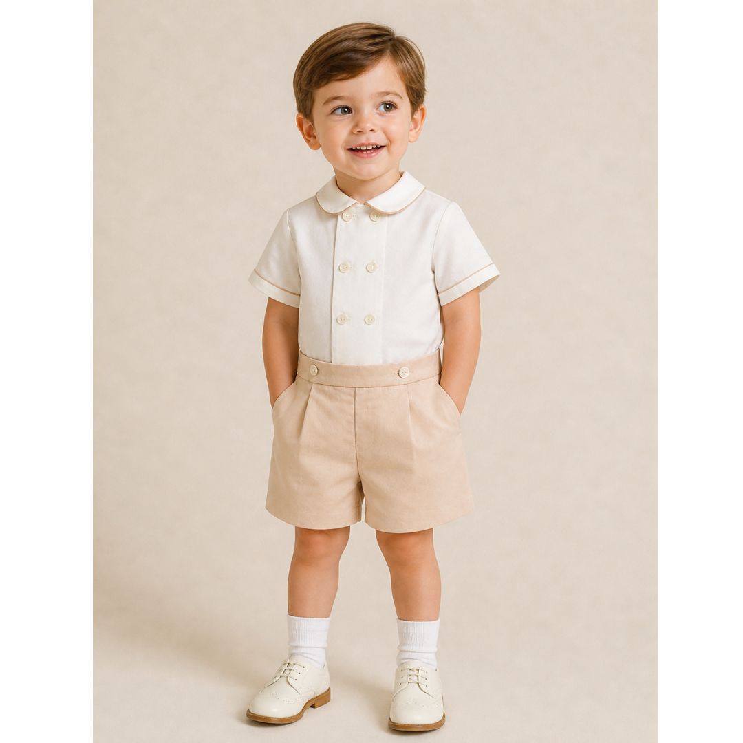 Sarah Louise Ivory/Tan Two Piece Short and Shirt Set 013843