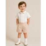 Sarah Louise Ivory/Tan Two Piece Short and Shirt Set 013843
