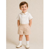 Sarah Louise Ivory/Tan Two Piece Short and Shirt Set 013843