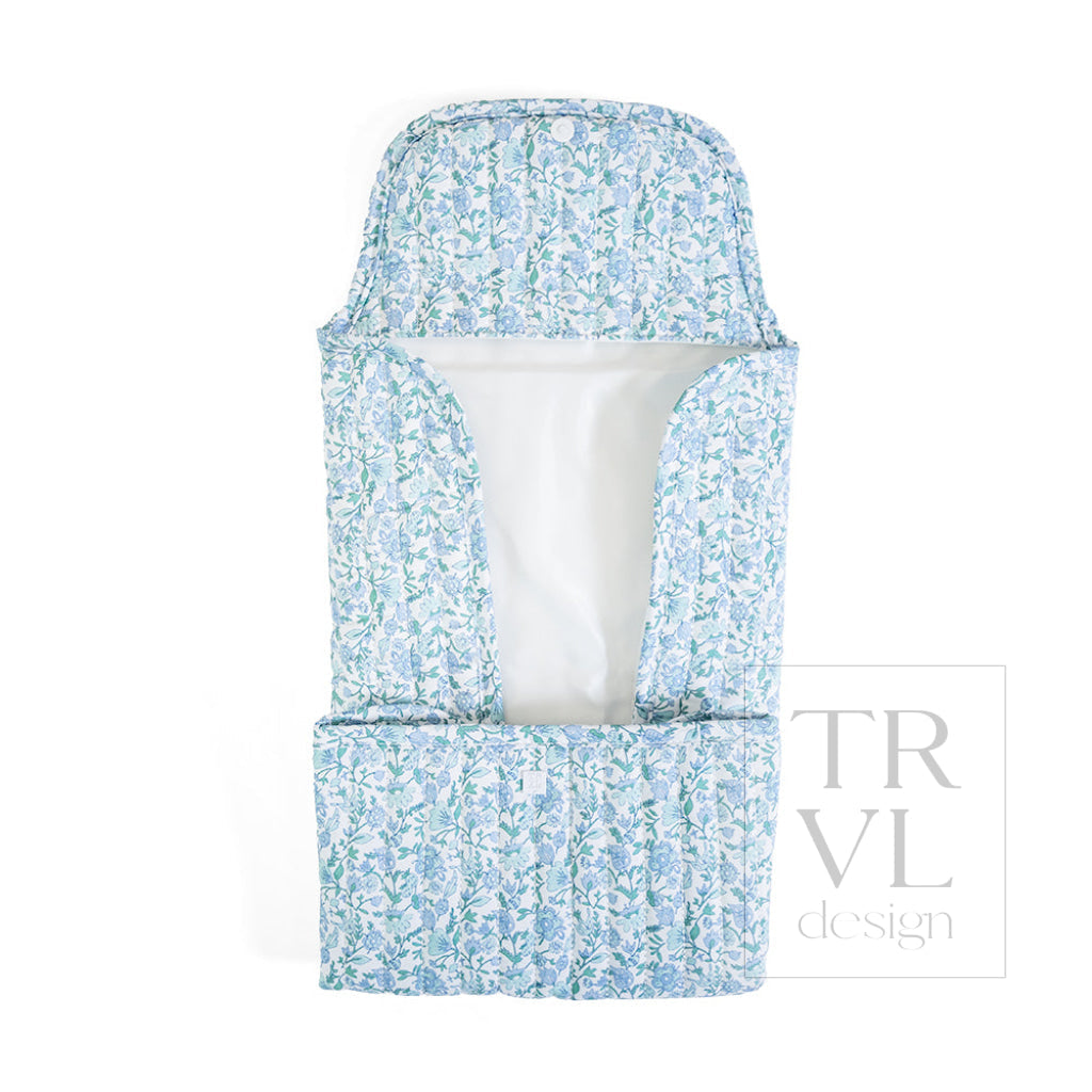 TRVL Quilted Changing Mat in Hamptons Floral, a padded floral print quilted changing mat that folds up, shown from another angle