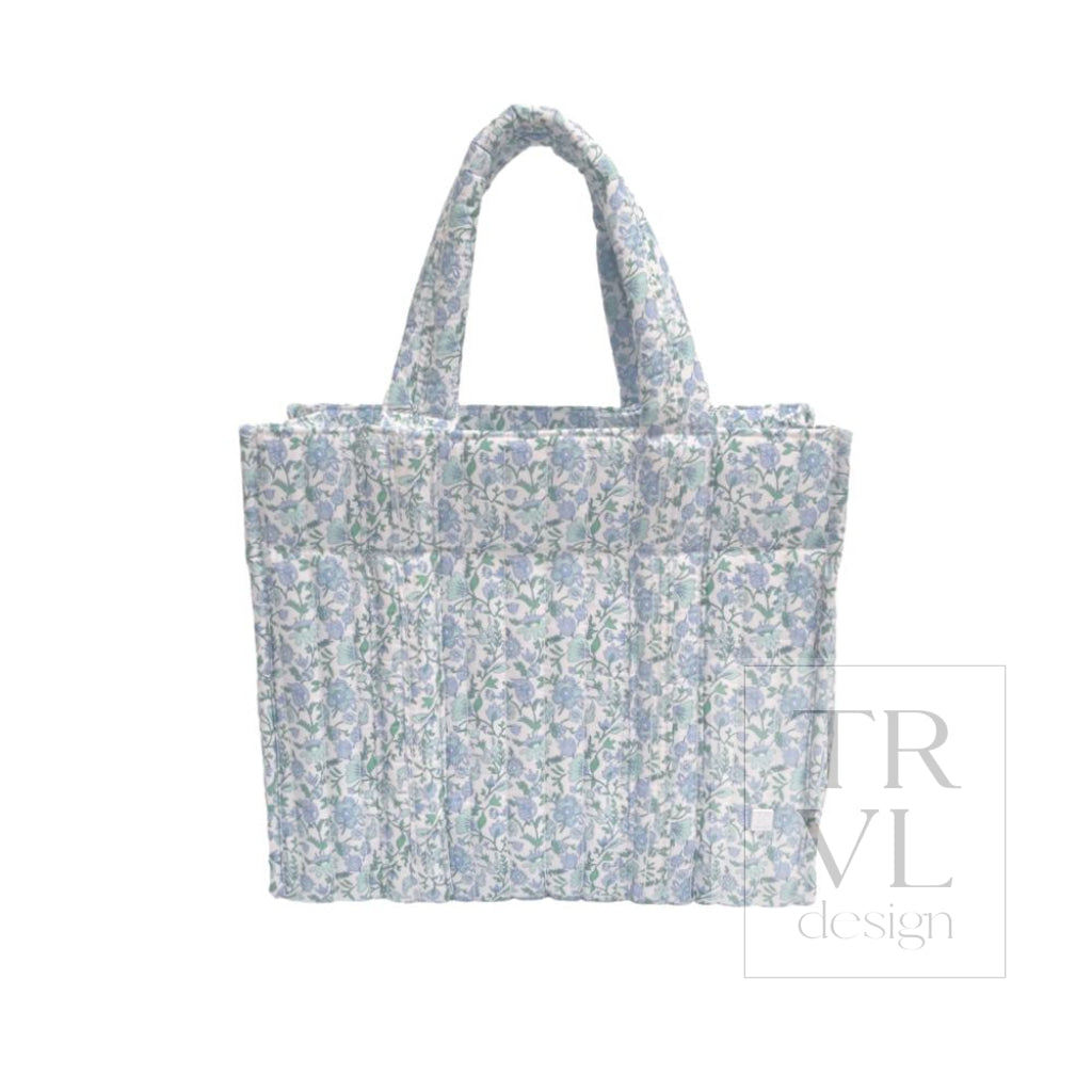 TRVL Quilted Mini Go Go Tote in Hamptons Floral, a small floral print quilted tote with shoulder straps
