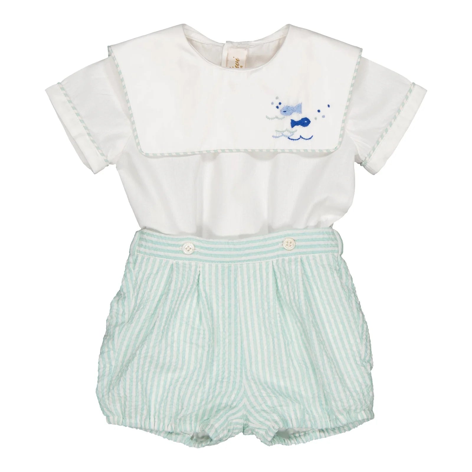 Robinson Set - White Poplin and Aqua Seersucker