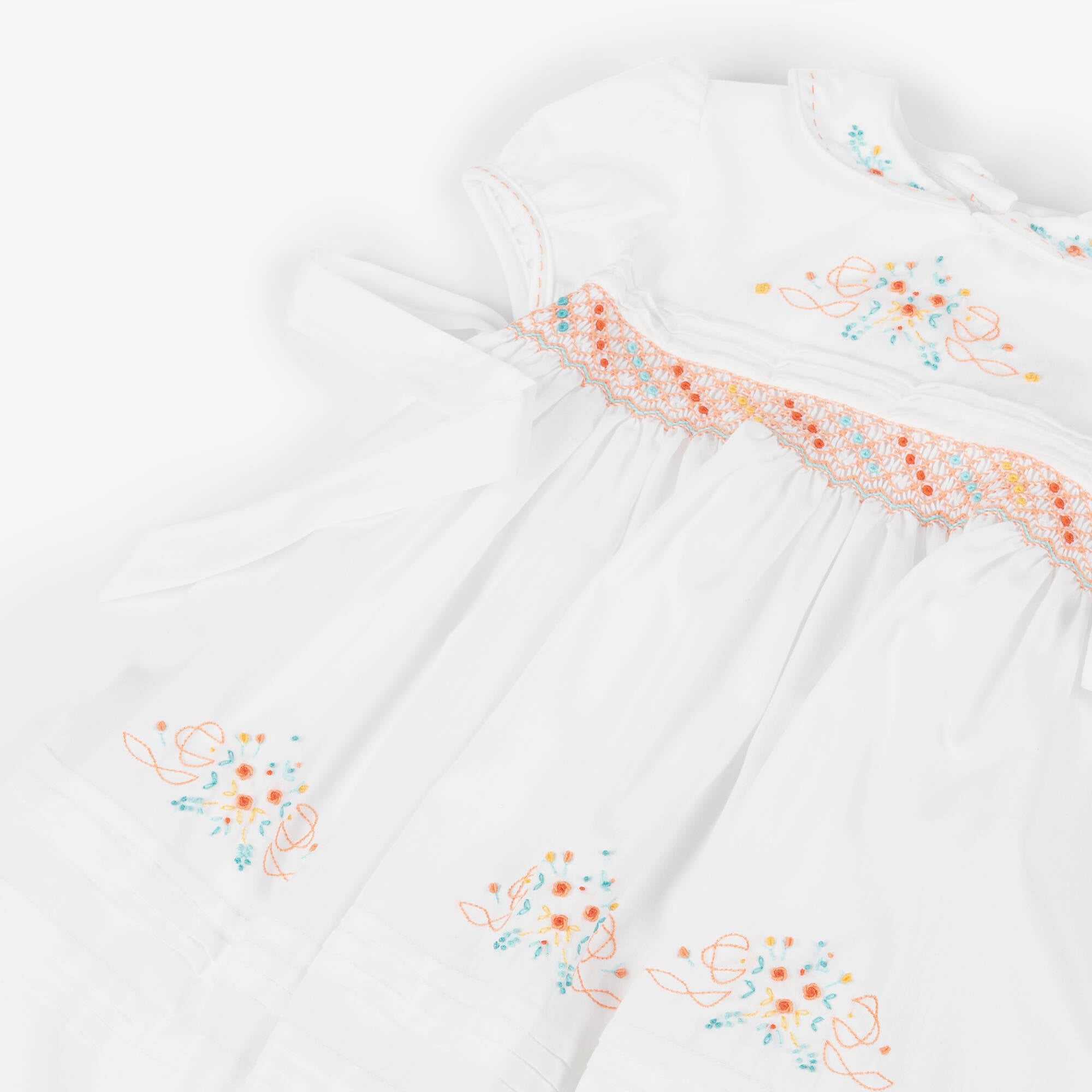 Sarah Louise White Cotton Hand-Smocked Dress
