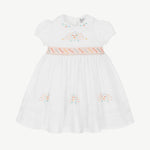 Sarah Louise White Cotton Hand-Smocked Dress