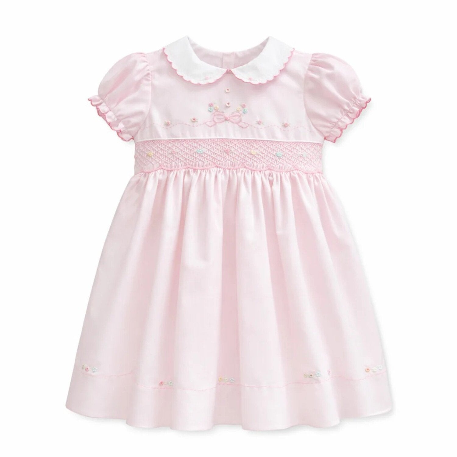 Sarah Louise Pink Smocked Dress with Floral and Bow Details
