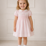 Sarah Louise Pink Smocked Dress with Floral and Bow Details