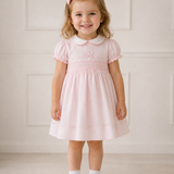 Sarah Louise Pink Smocked Dress with Floral and Bow Details