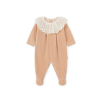 Velour Footie with Broderie Anglaise - Pastel Pink