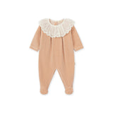 Velour Footie with Broderie Anglaise - Pastel Pink