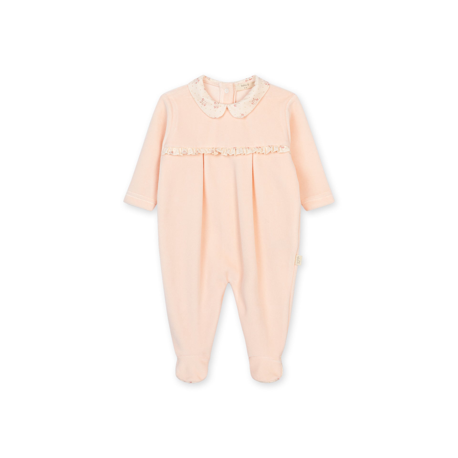 Winter Garden Velour Footie - Peach Pink