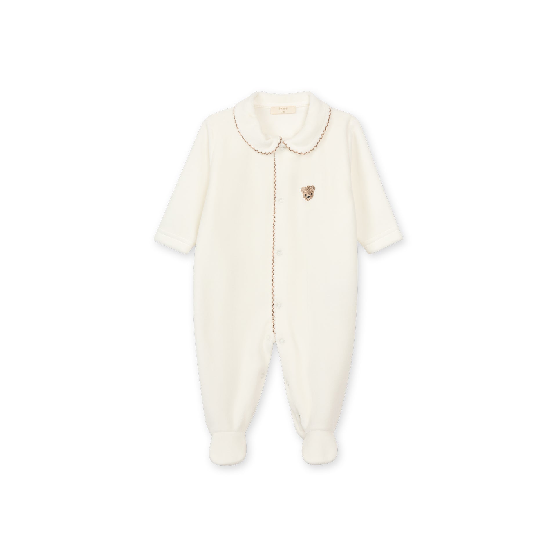 Bear Velour Footie (Front Opening) - Ivory