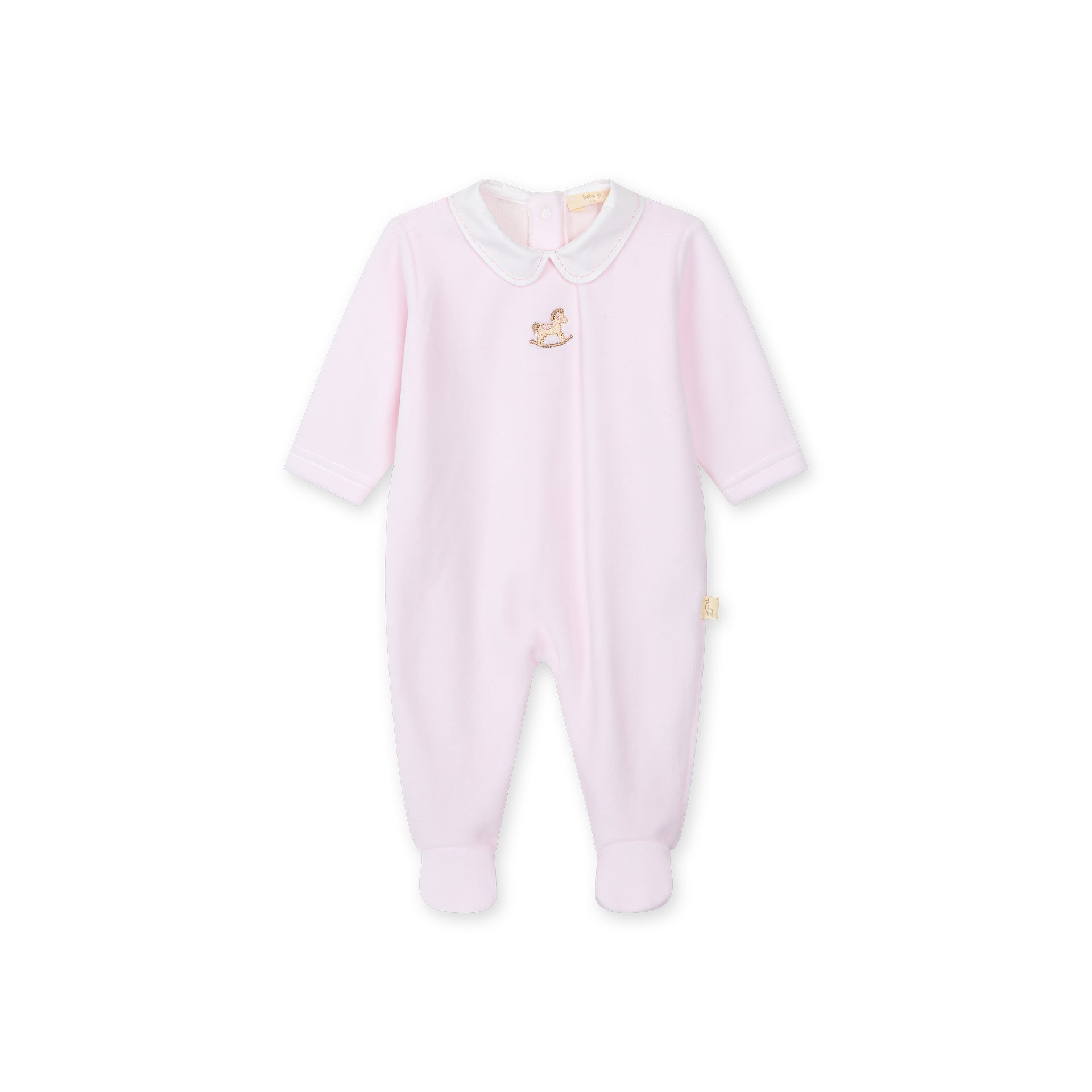Rocking Horse Velour Footie - Pink