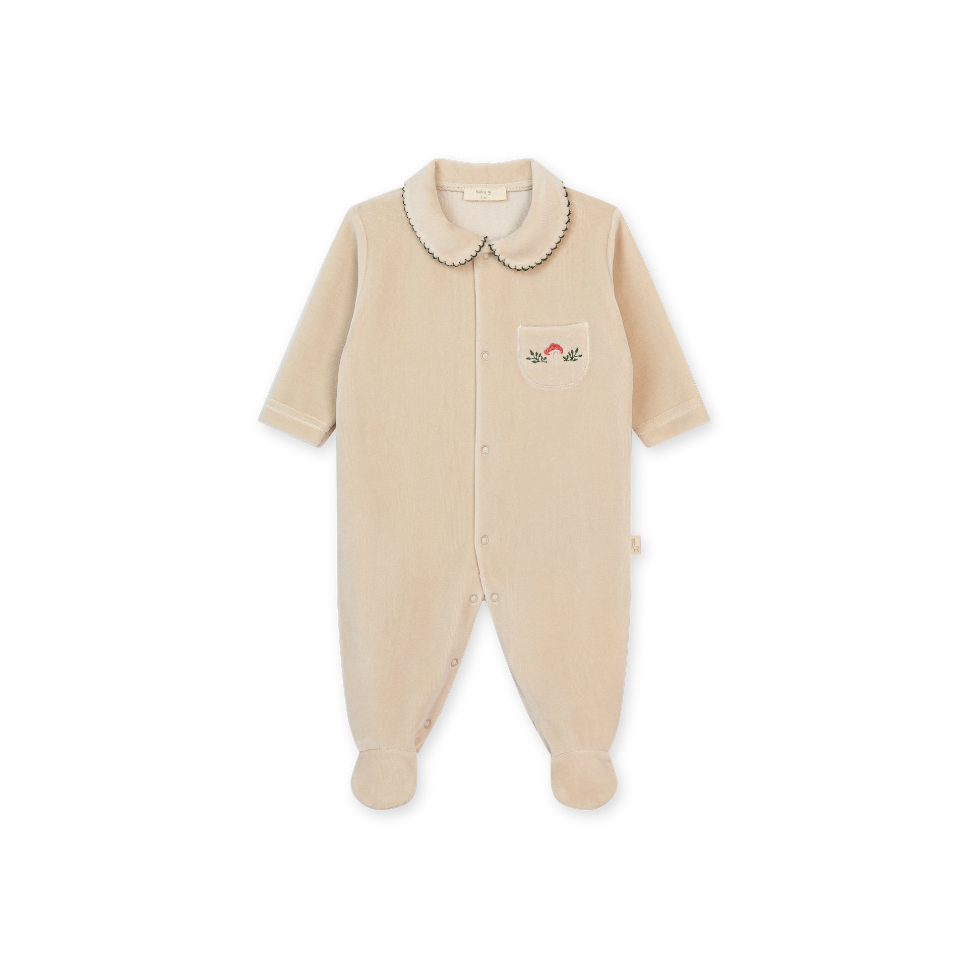 Toadstool Velour Footie (Front Opening) - Taupe