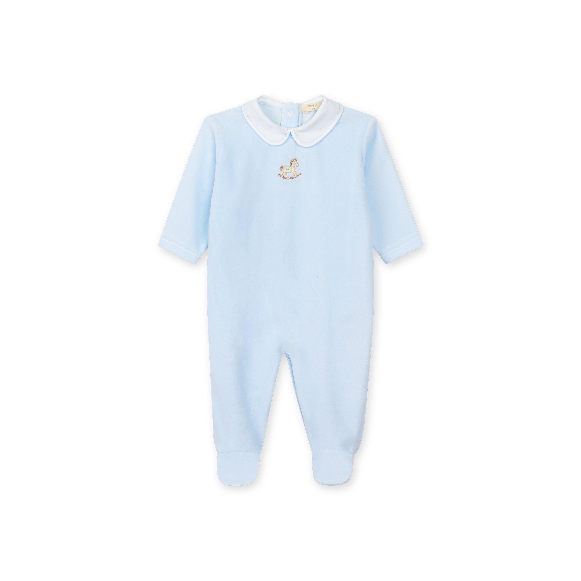 Rocking Horse Velour Footie - Blue