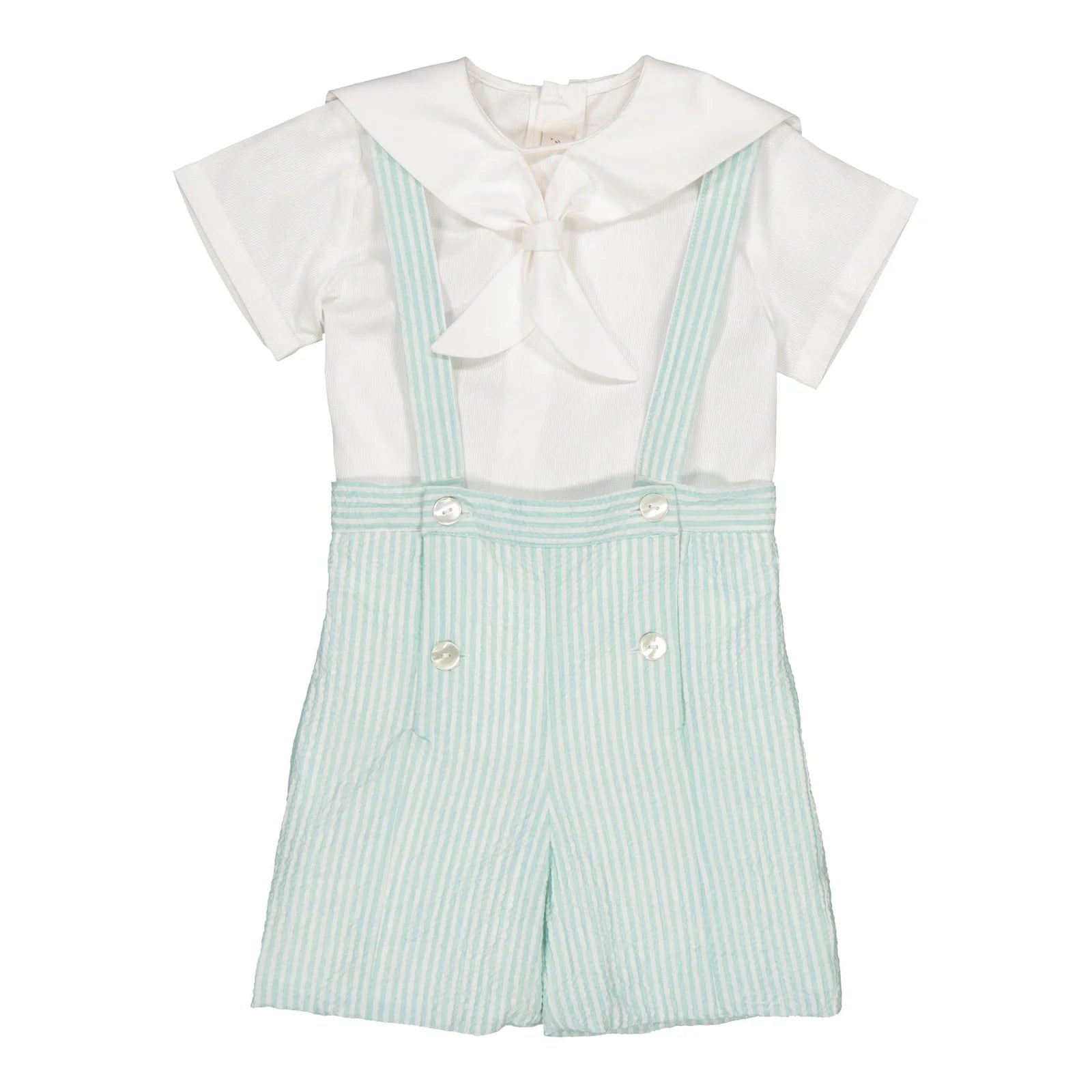Silene Dungarees - Aqua Seersucker