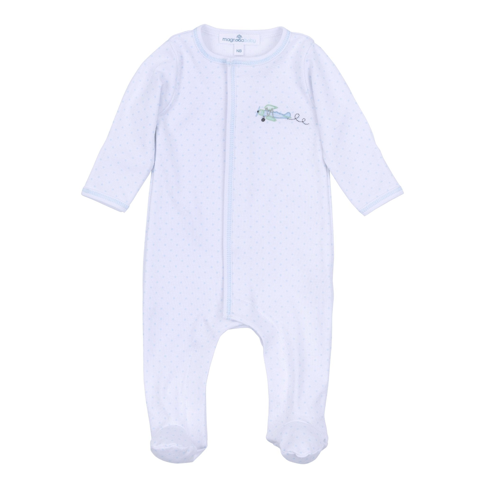 Take Flight Light Blue Embroidered Footie