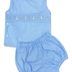 Sleeveless Smocked Beau Set - Blue Gingham & Bunnies
