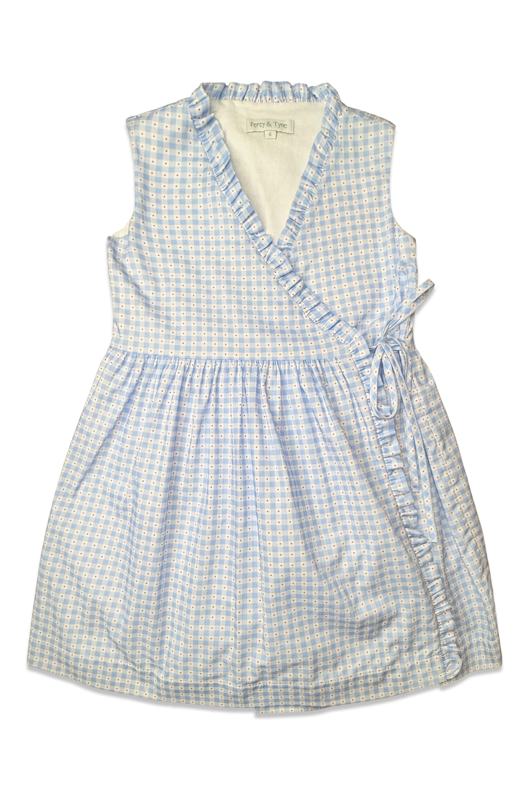 Sleeveless Ruffle Wrap Dress - Patriotic Plaid