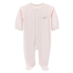 Baby Club Chic Sweet Bows embroidered pima footie in pink with pockets and crochet trim