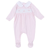 Willow and Walker's Classics Pink Smocked Collared Footie